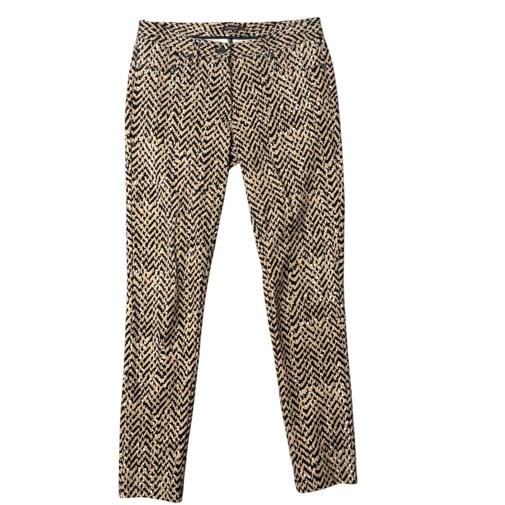 J.McLaughlin Becca Size 4 Tan Black Chevron Print Slim Leg Stretch Pants preppy